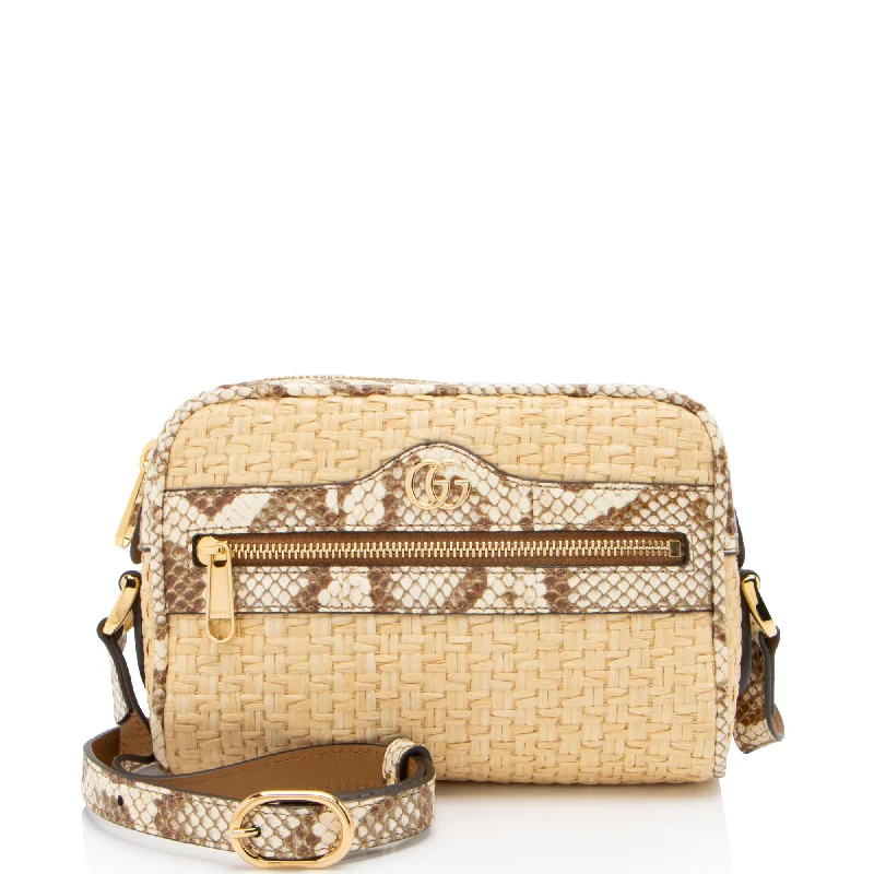 Casual crossbody bags for everyday errand ease -Gucci Raffia Snakeskin Ophidia Mini Shoulder Bag