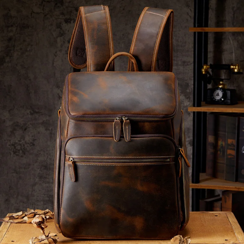 Sleek business backpack with hidden laptop pocket -Vintage Leather Backpack