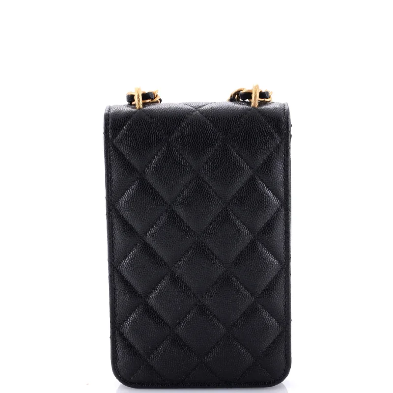 Multi-compartment crossbody bags for travel convenience -CC Flap Phone Holder Crossbody Bag with AirPods Pro Case Quilted Caviar