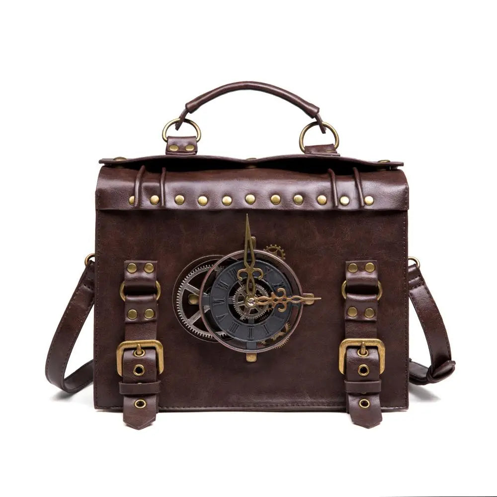 High-quality leather satchels for women with durable straps and premium finishes -Vintage Steampunk Messenger Bag - Gothic Rivet Crossbody