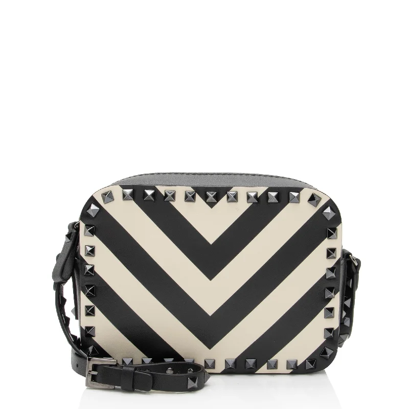 Lightweight crossbody bags for summer vacation trips -Valentino Chevron Leather Rockstud Camera Bag