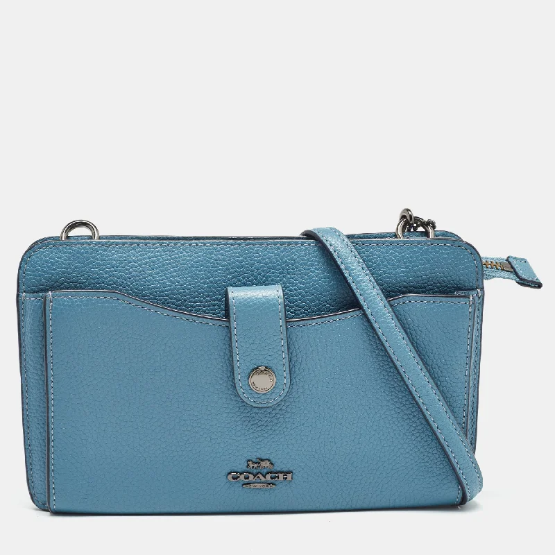 Canvas crossbody bags for casual weekend outings -Coach Blue Leather Noa Pop Up Crossbody Bag