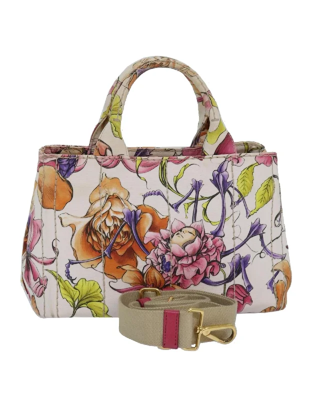 Flower Pattern Canvas 2-Way Hand Bag