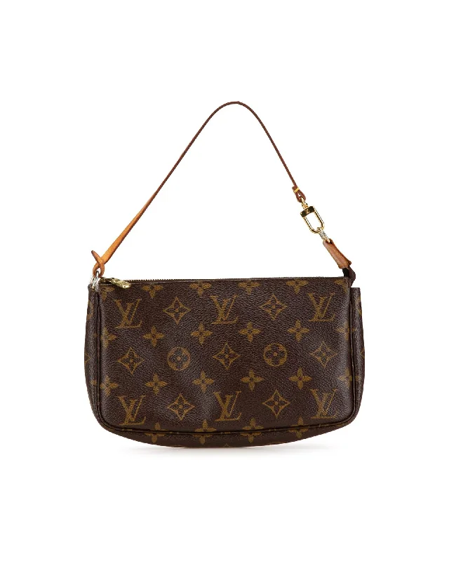 Monogram Canvas Pochette with Vachetta Leather Handle and Top Zip Closure