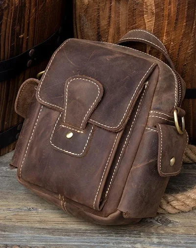 High-end designer satchels for women with intricate detailing and luxurious finishes -Casual Brown Leather Small Side Bags Waist Bag Belt Pouch Messenger Bag Courier Bag for Men