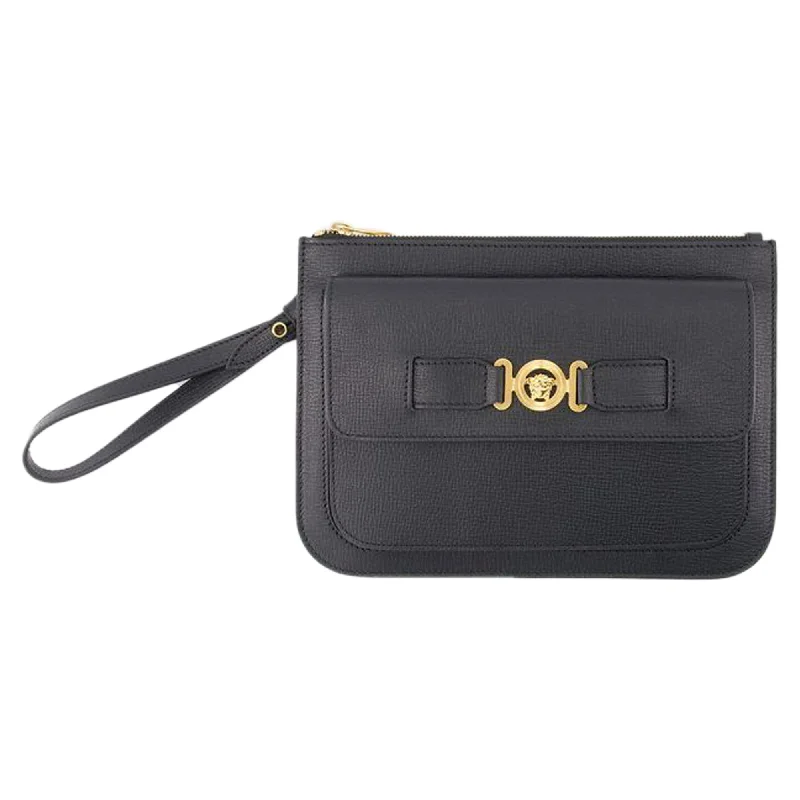 Luxury designer satchels for women with bold, eye-catching designs -Small Medusa Biggie Clutch - Versace - Leather - Black