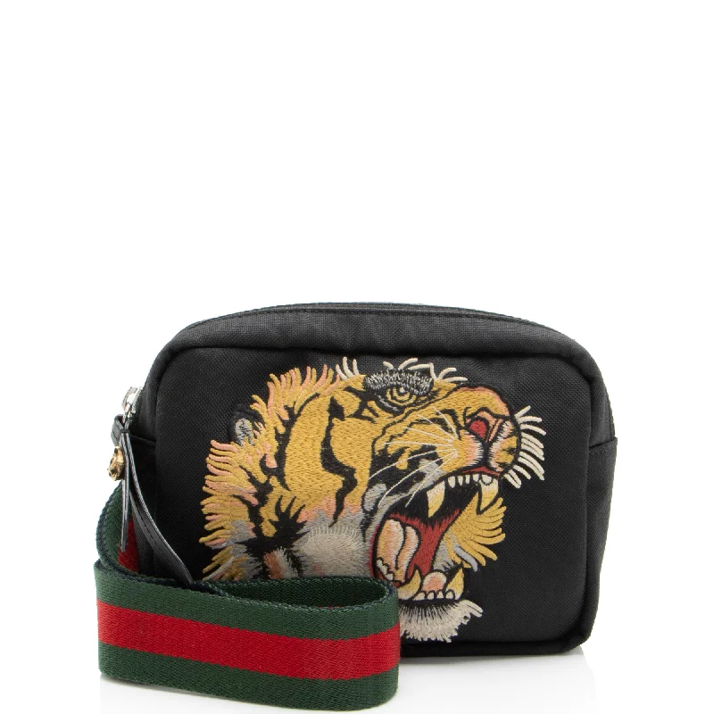 Durable leather satchels for men with multiple compartments for organized storage -Gucci Canvas Tiger Embroidered Web Messenger