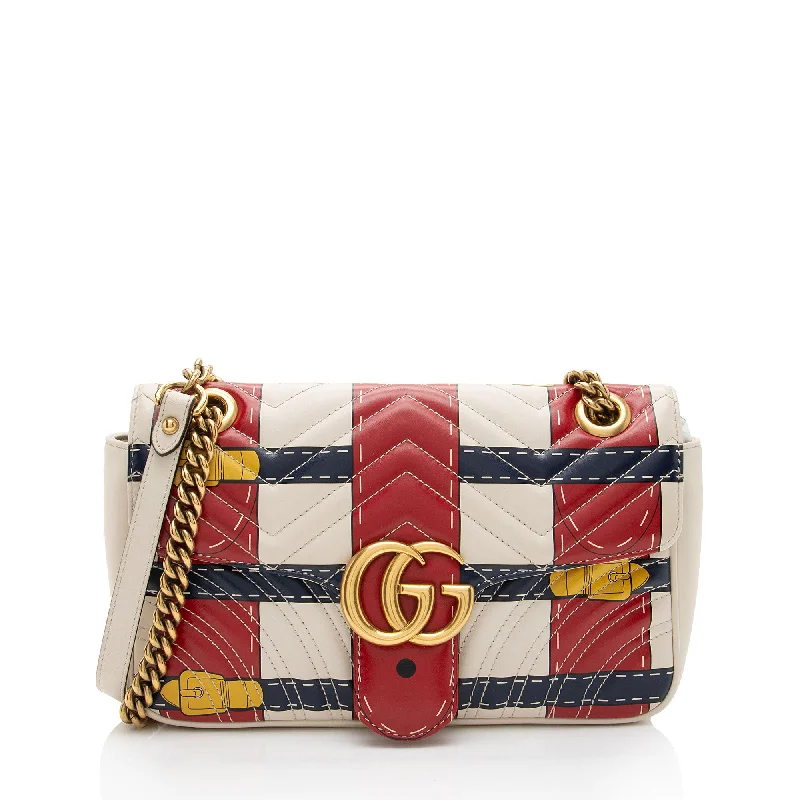 Small leather crossbody bags for evening dates -Gucci Matelasse Leather GG Marmont Trompe L'Oeil Small Flap Bag