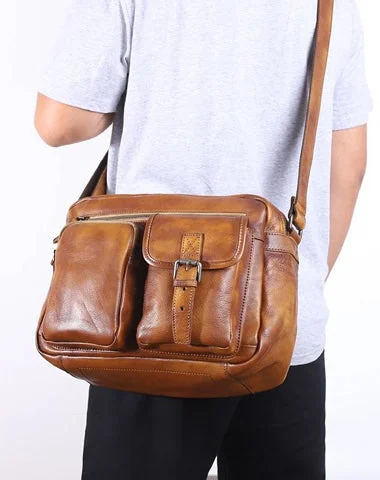 Chic satchels for women with metallic finishes for an eye-catching look -Brown Cool Leather Mens 14 inches Side Bag Gray Courier Bag Messenger Bag for Men