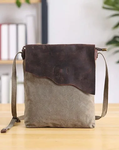 Minimalist satchels for women with simple shapes and functional designs -Leather Canvas Mens 12" Side Bag Vertical Courier Bag Gray Postman Bag Messenger Bag for Men