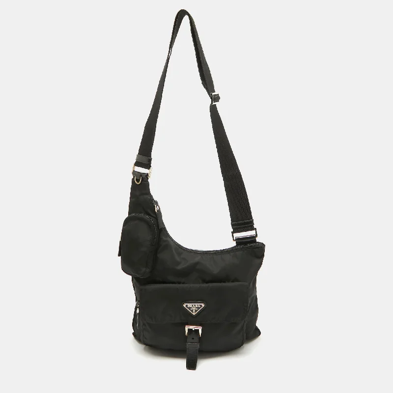 Classic leather satchels for women with a timeless and versatile design -Prada Black Nylon Pocket Crossbody Bag