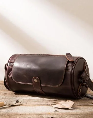 Classic leather satchels for women with a timeless and versatile design -Cool Leather Mens Barrel Shoulder Bag Coffee Messenger Bags for Men