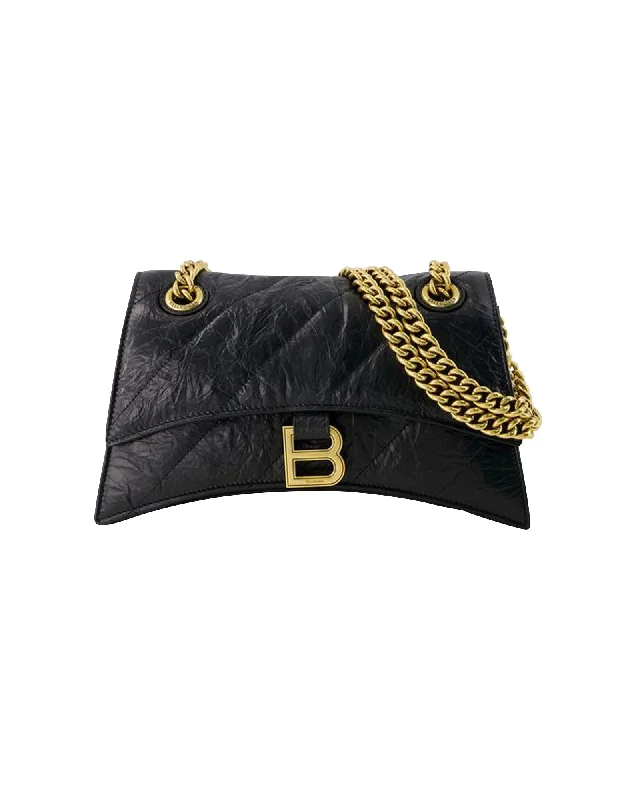 Multi-pocket leather crossbody bags for organization -Crush Chain S Crossbody - Balenciaga - Leather - Black