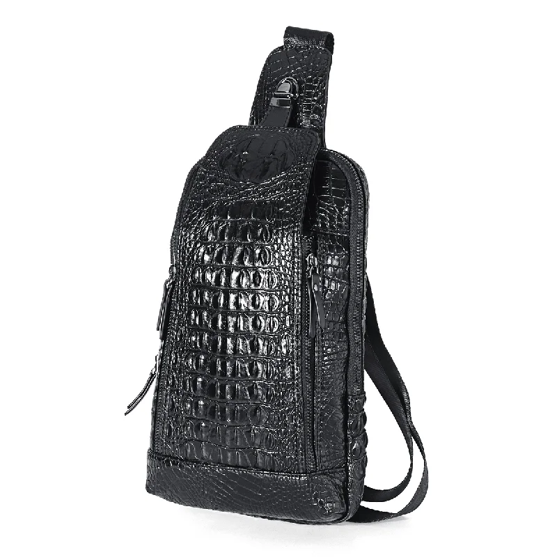 Designer backpack for high-end fashion enthusiasts -Men'S New Leather Crocodile Pattern Chest Bag Sling Backpack Crossbody Bags