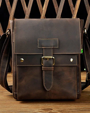 Vintage-inspired satchels for men with brass buckles and leather finishes for timeless appeal -Cool Retro Leather Mens Tablet Messenger Bag Small Side Bag Messenger Bag For Men