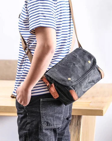 Soft leather satchels for women with smooth textures for a luxurious touch -Wax Canvas Leather Mens Dark Gray Small Side Bag Courier Bag Khaki Messenger Bag for Men