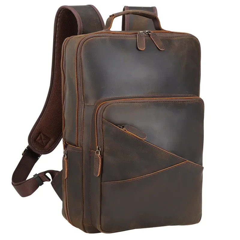 Luxury satchels for women with premium leather and gold hardware for elegance -Full Grain Genuine Functional Leather Laptop Backpack