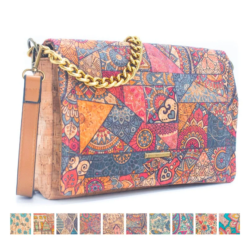 Designer crossbody bags with iconic brand stitching -Natural Cork printed pattern women's messenger bag BAGD-355