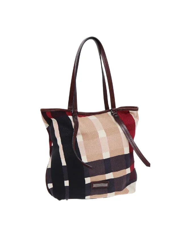 Nova Check Canvas Tote Bag with Silver Accents