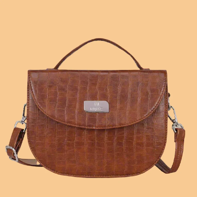 Leather satchels for women with bold stitching and metal accents for a modern touch -TAN STYLISH CROSS BODY SLING BAG