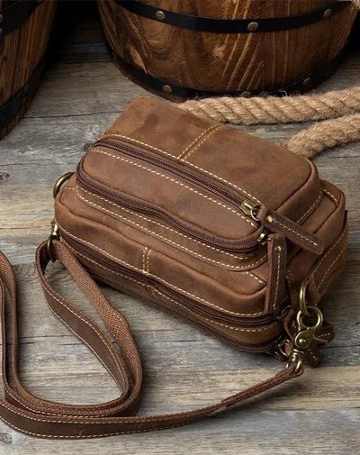 Travel-friendly satchel bags for women with extra space for essentials -Cool Brown Leather Mens Small Side Bag Postman Bag Mini Messenger Bag for Men