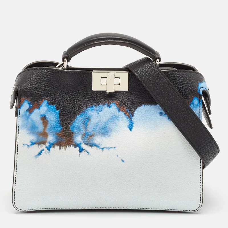 Bold satchel bags for men with statement hardware and sleek designs -Fendi Black/blue Cloud Graphic Leather Small Peekaboo Iseeu Bag