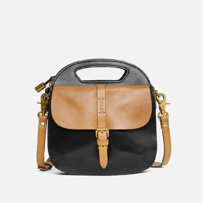 Vintage crossbody bags with worn leather patina -Womens Black Leather Crossbody Bag Side Bags For Women