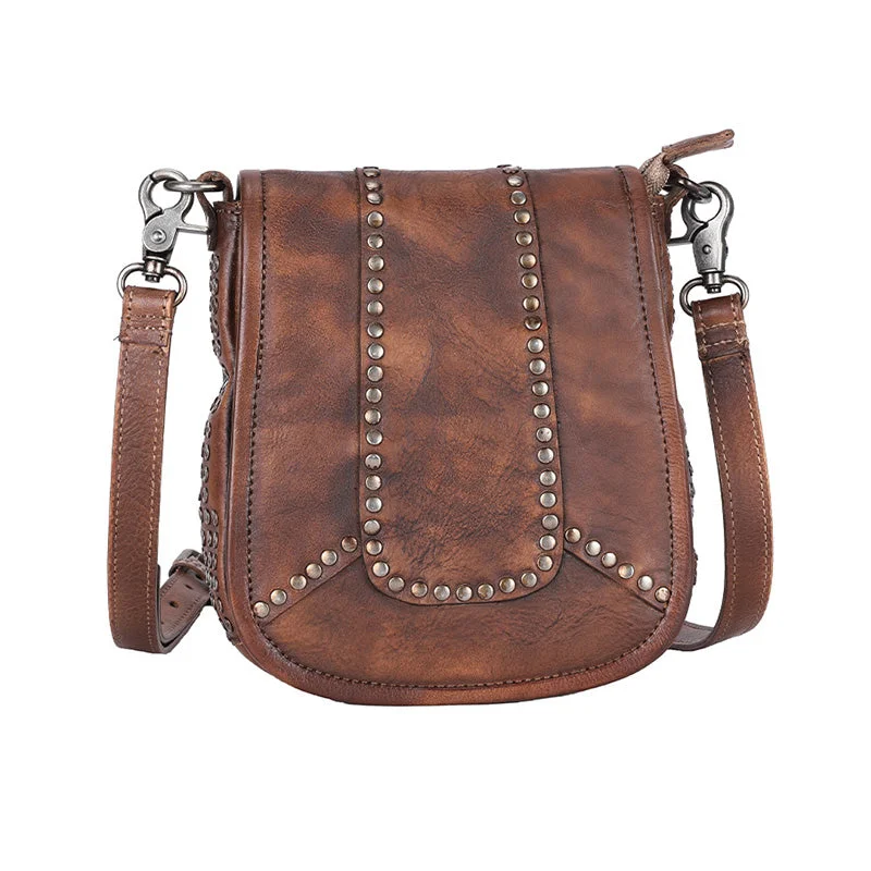 Anti-theft sling crossbody bags for peace of mind -Vintage Boho Leather Crossbody Saddle Bag Western Small Satchel Purses for Women