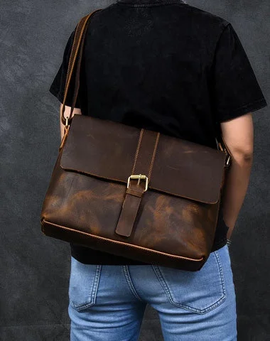 Lightweight satchels for women with bright colors for a bold statement -Vintage Leather Mens 13‘’ Brown Side Bag Messenger Bag Courier Bag For Men