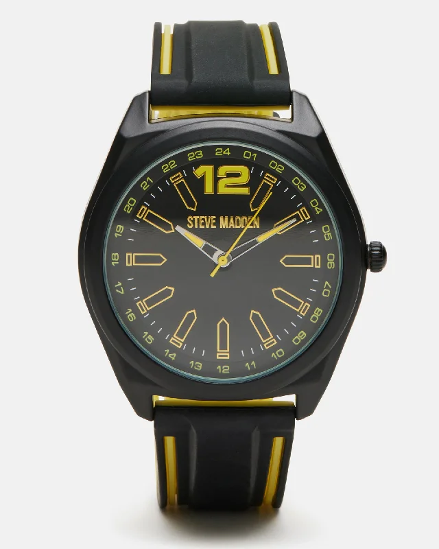 MEN'S SILICONE WATCH BLACK/YELLOW