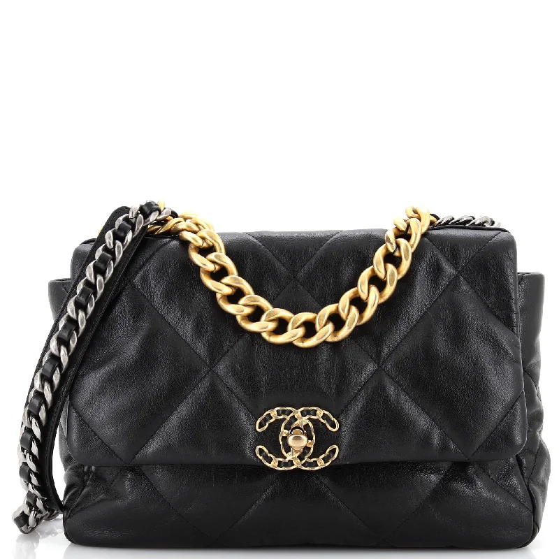 Chic crossbody bags with chain strap details -19 Flap Bag Quilted Leather Large