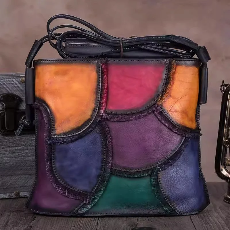 Soft crossbody bags with plush interior lining -Boho Women's Small Crossbody Purse Multicolor Spliced Leather Shoulder Bag