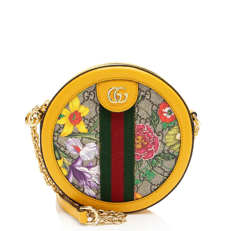 Designer mini crossbody bags for petite elegance -Gucci GG Supreme Flora Ophidia Round Mini Shoulder Bag