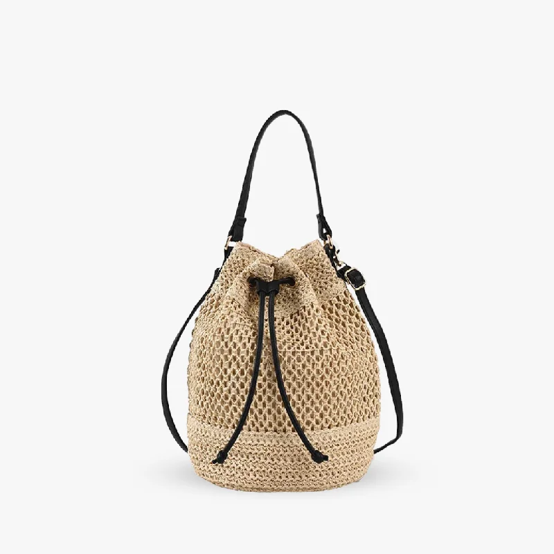 Multi-pocket leather crossbody bags for organization -Olives Straw Bucket Bag