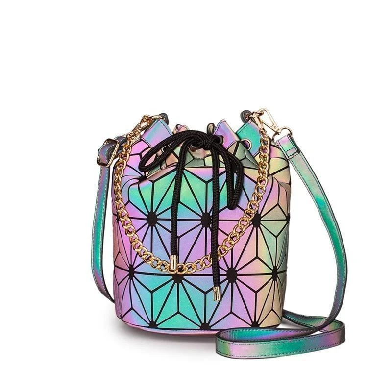 Multi-pocket leather crossbody bags for organization -Lola bucket bag geometric