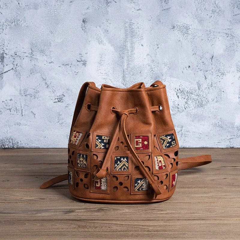 Designer crossbody bags with chic gold hardware -Womens Vegan Leather Crossbody Bucket Bag Boho Purses For Women