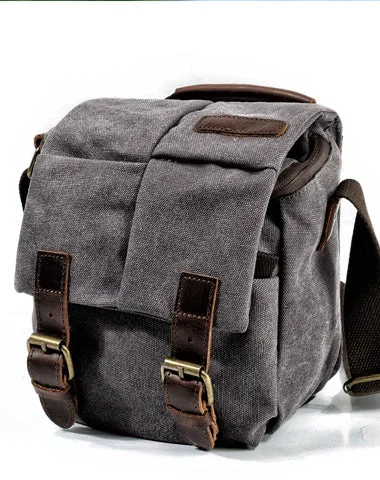 Cool Waxed Canvas Leather Mens Casual Waterproof Small Side Bag SLR Camera Bag Messenger Bag For Men