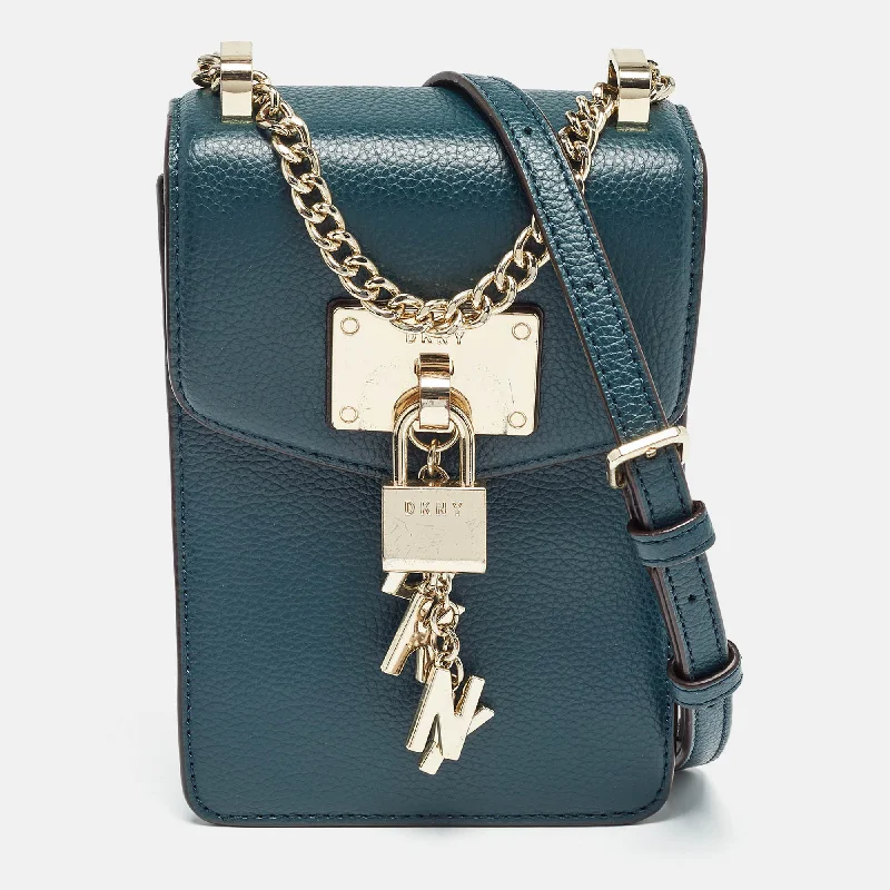 Trendy crossbody bags with metallic finish shine -Dkny Teal Green Leather Elissa North South Crossbody Bag