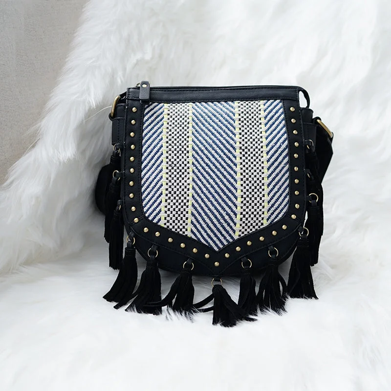 Elegant crossbody bags with subtle embroidery details -Womens Vegan Leather Black Fringe Crossbody Purse Boho Bags For Women