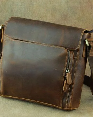 Fashionable satchel bags for men with sleek, minimalist designs for modern elegance -Leather Brown Mens Vintage Small Side Bag Shoulder Bags Small Messenger Bag For Men