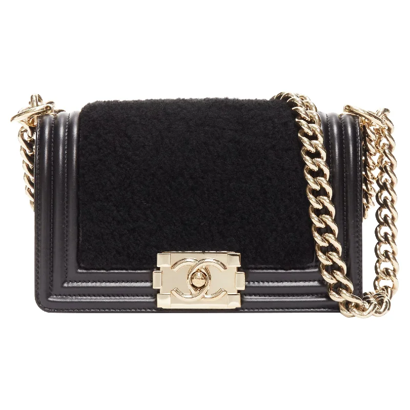 Durable crossbody bags with reinforced strap strength -Chanel Boy Small Shearling Leather Gold CC Push Lock Chain Flap Bag