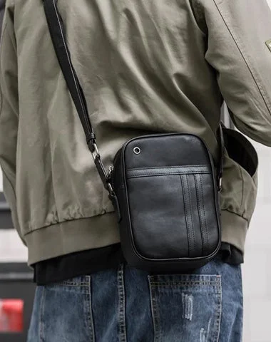 Eco-friendly satchels made from recycled materials for a sustainable lifestyle -Black LEATHER MENS VERTICAL MINI SIDE BAG SMALL MESSENGER BAGS Black COURIER BAG FOR MEN