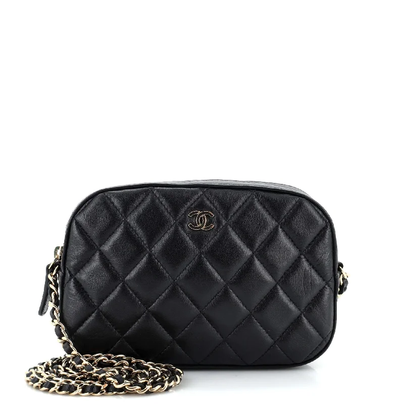 Small crossbody bags for quick errand runs -Zip Around Chain Camera Case Quilted Lambskin Mini