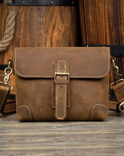 Stylish satchel handbags for women with detachable shoulder straps for versatility -Cool Brown Leather 8 inches Mens Small Courier Bag Messenger Bags Postman Bags for Men