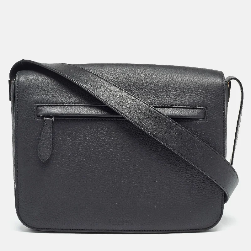 Compact leather satchels for women with minimalist styles for everyday use -Burberry Black Leather Small Olympia Messenger Bag