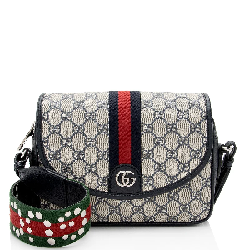 Compact satchels for women with zippered pockets for secure storage -Gucci GG Supreme Ophidia Studded Web Flap Medium Messenger