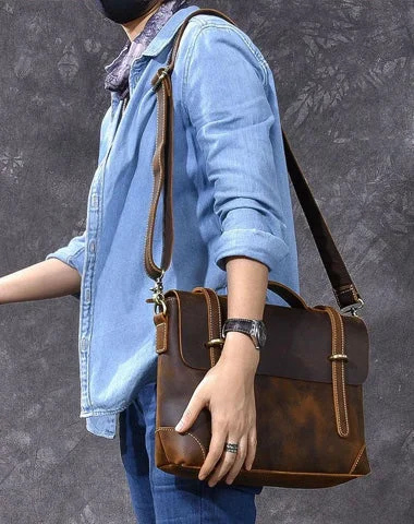 Colorful satchels for women with playful designs for a fun, casual style -Leather Mens Brown Briefcase 13'' Laptop Bag Messenger Bag Shoulder Bag For Men