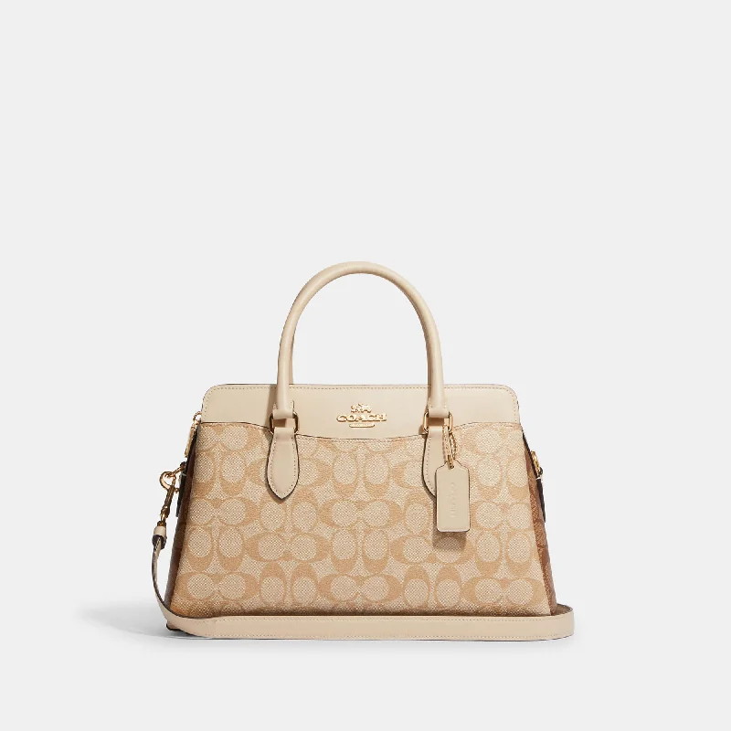 Handle bags with bold text for statements -Coach Outlet Darcie Carryall In Blocked Signature Canvas