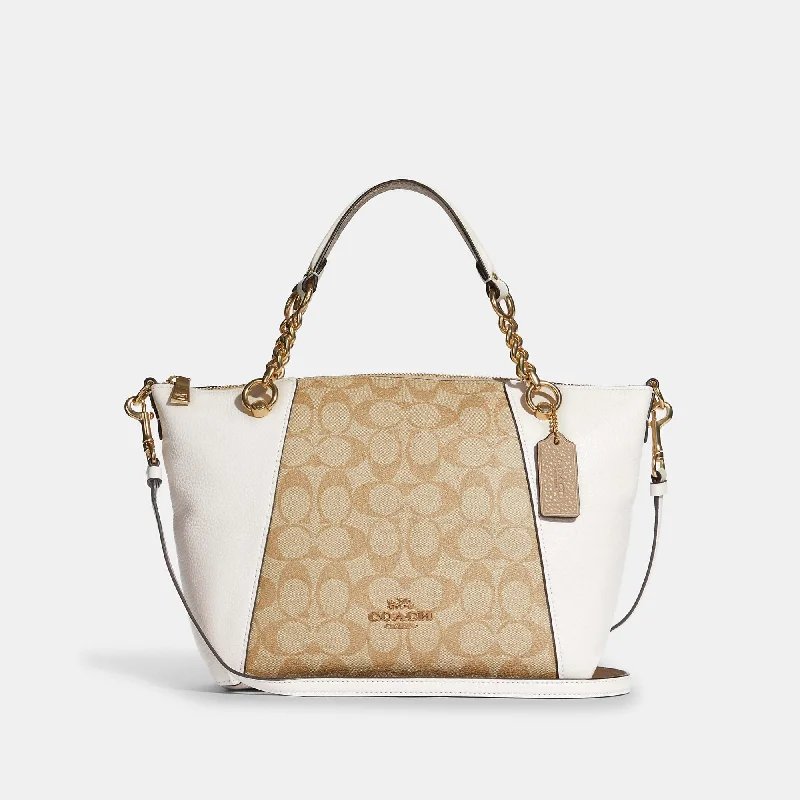 Handle bags with waterproof lining for protection -Coach Outlet Kacey Chain Satchel In Signature Canvas